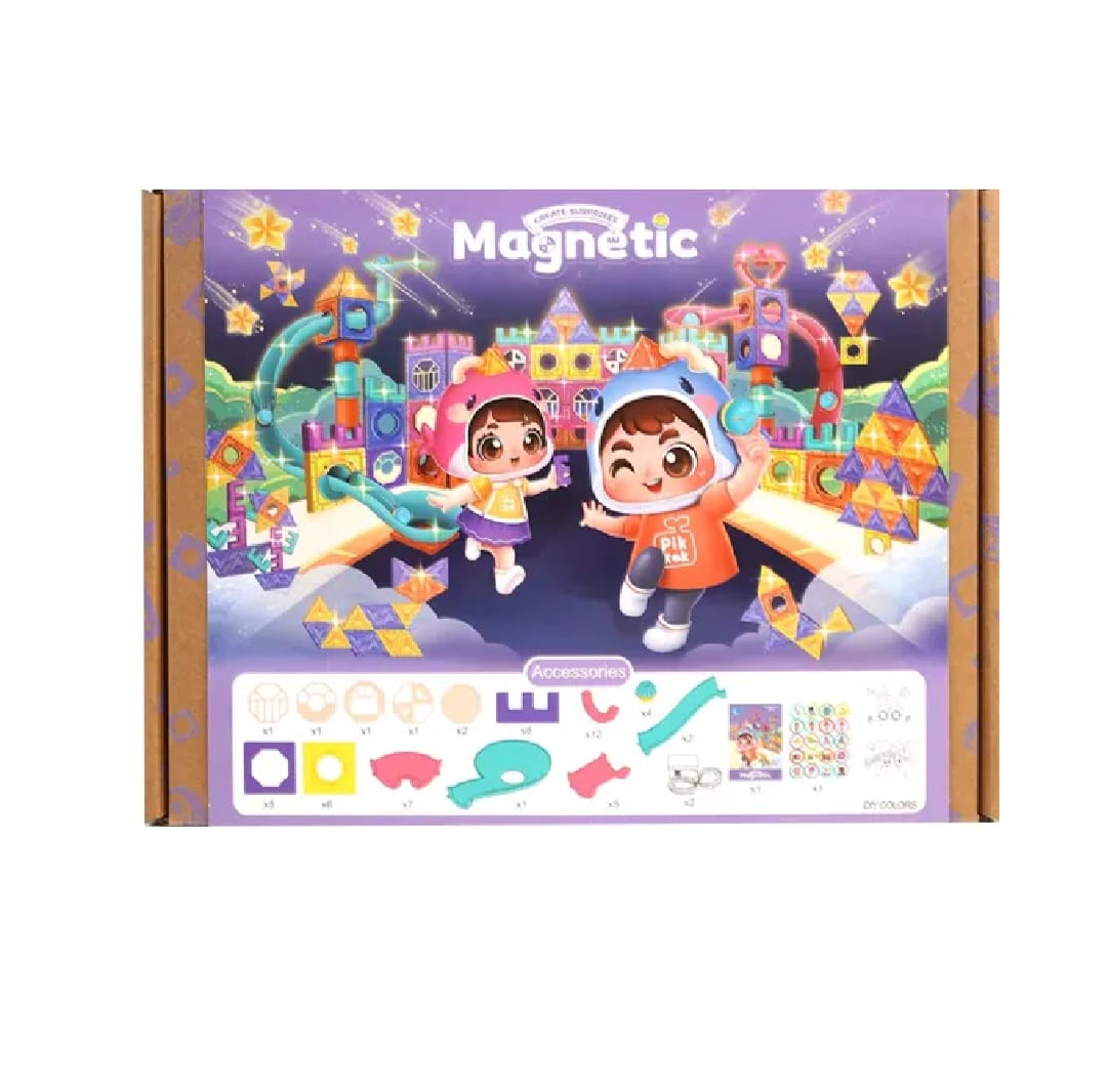 Magnetic Tiles Construction Play Set with Glowing Light 56 Pcs - Cute Great Walls Set Toy For Kids