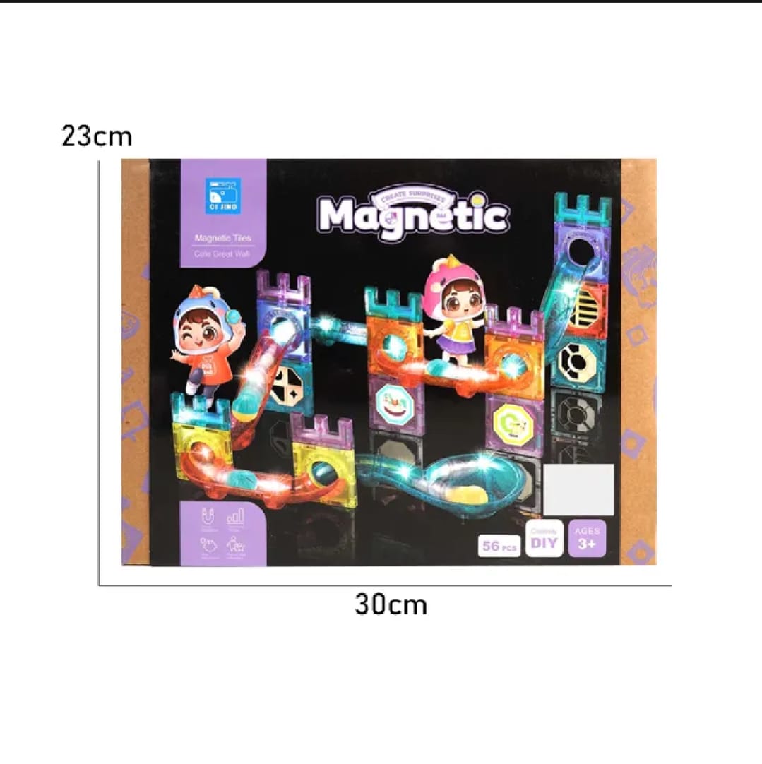 Magnetic Tiles Construction Play Set with Glowing Light 56 Pcs - Cute Great Walls Set Toy For Kids