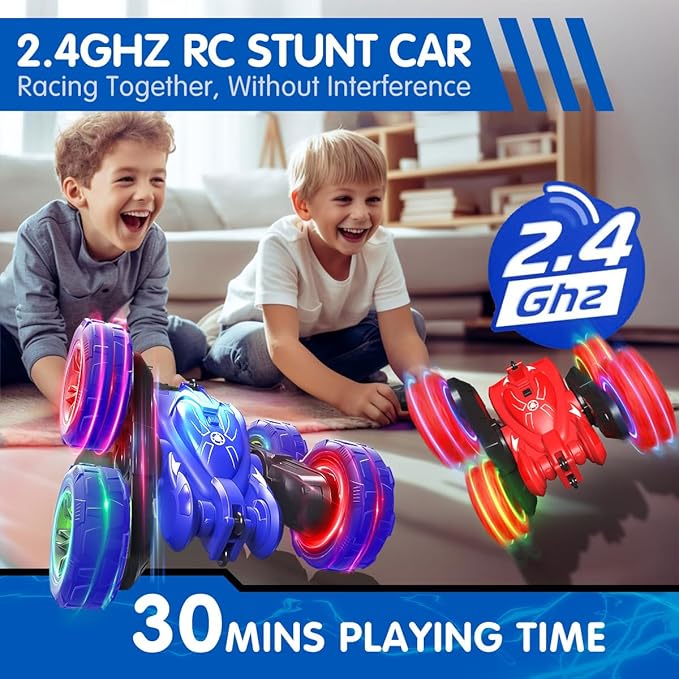 RC Car with Spray & Stunt Function – 360° Flips, Rechargeable Remote Control Car with LED Lights, 4WD All-Terrain Toy for Kids 3-12