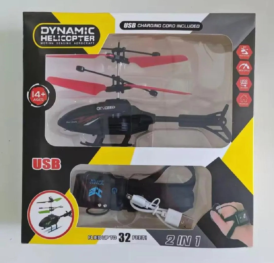 Rechargeable Mini RC Helicopter – Safe Watch Control Flying Toy for Kids