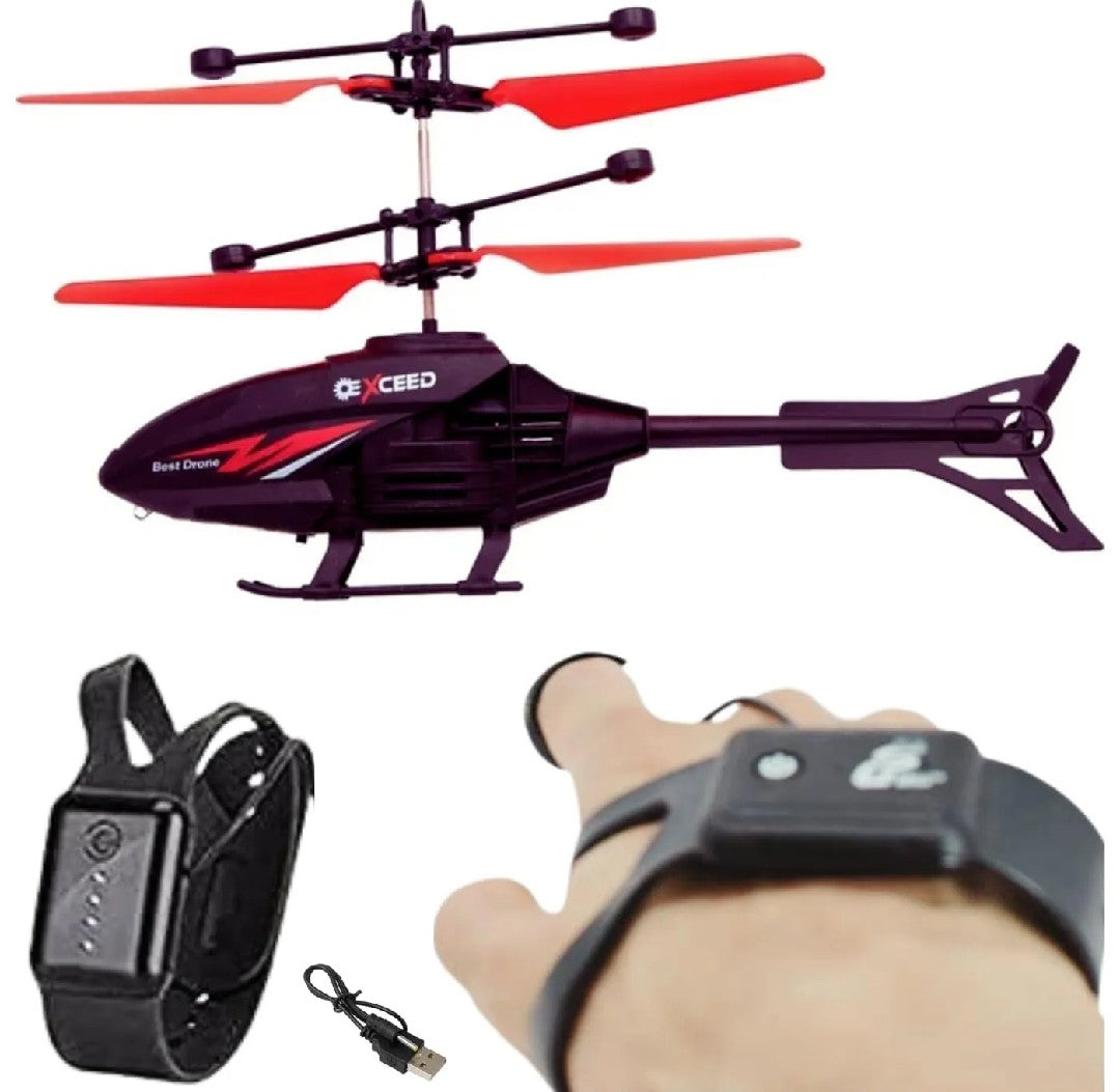 Rechargeable Mini RC Helicopter – Safe Watch Control Flying Toy for Kids